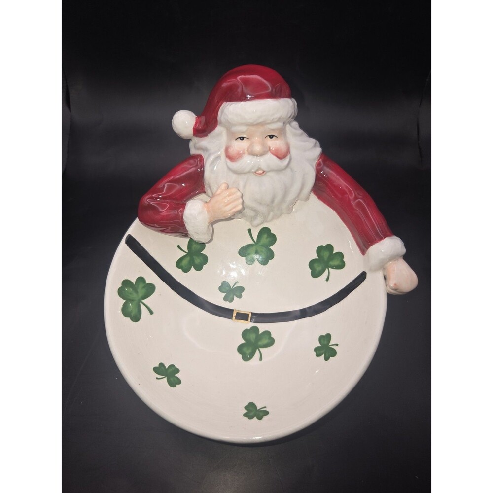 Irish Theme Santa Claus Soap Candy Trinket Dish Shamrock Ceramic